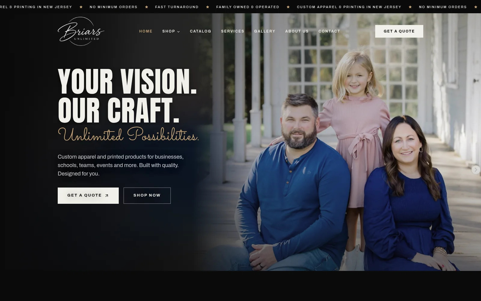 Briars Unlimited custom apparel website designed by Camarca Digital Designs
