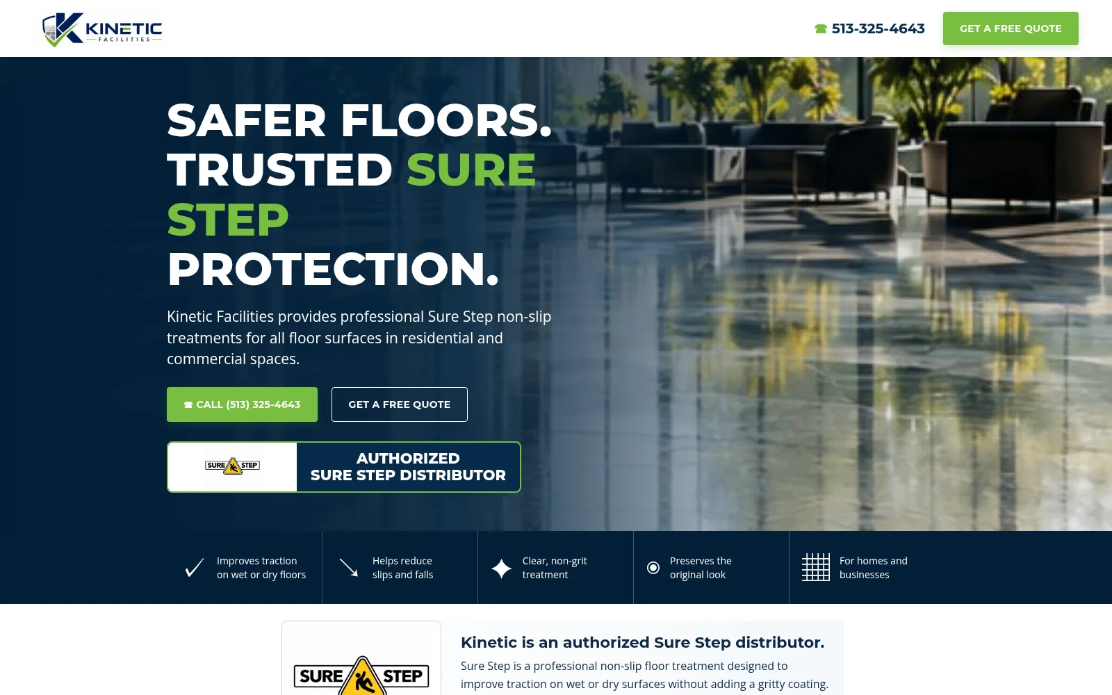Kinetic Facilities non-slip floor treatment website designed by Camarca Digital Designs