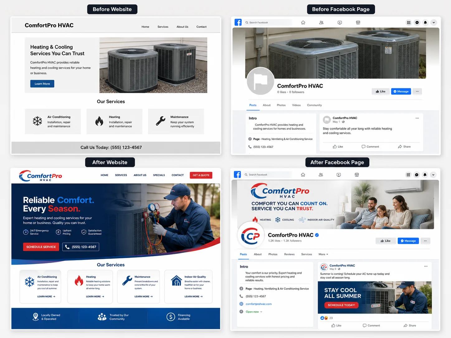 Example HVAC homepage mockup by Camarca Digital Designs