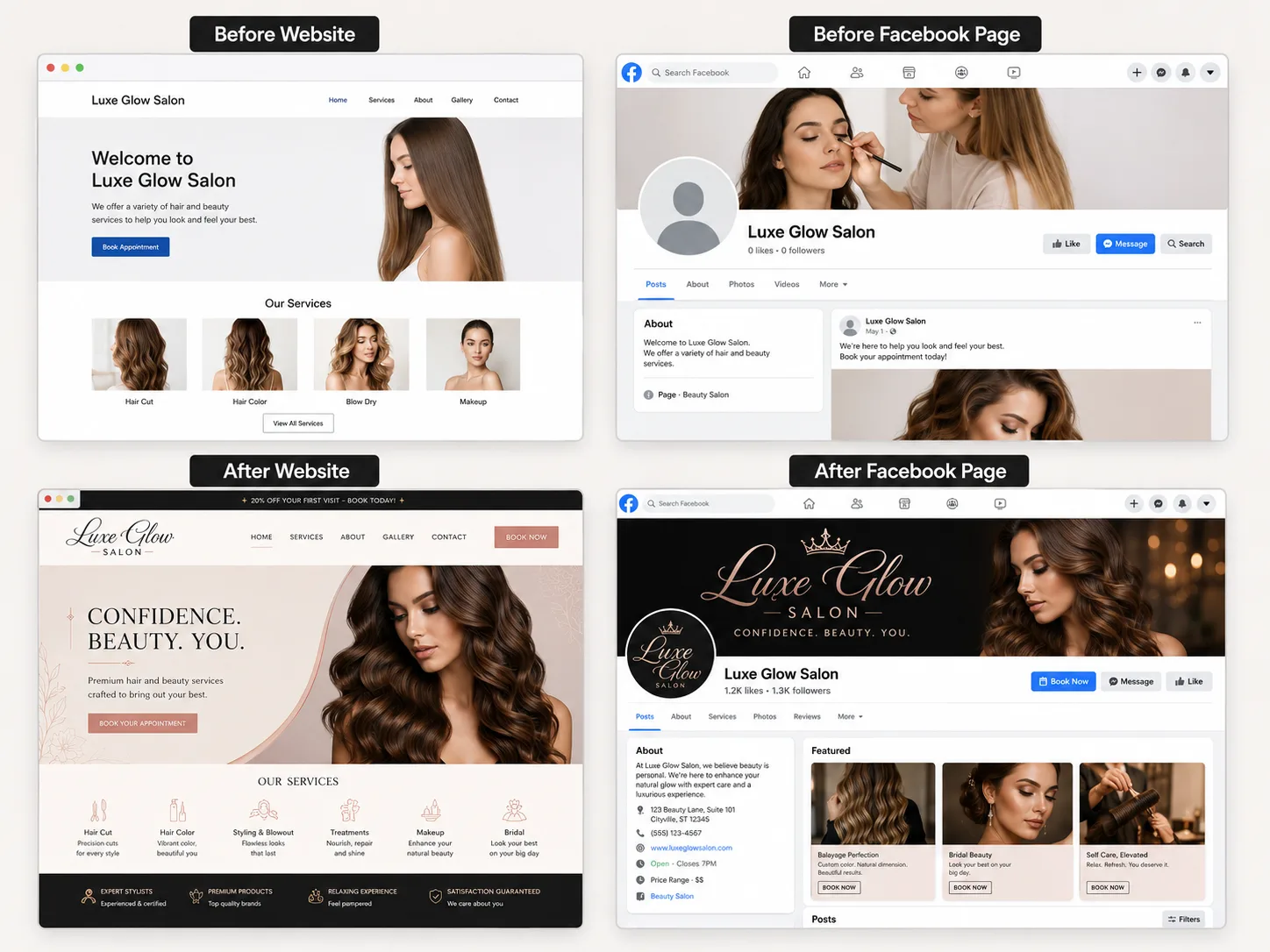 Example salon homepage mockup by Camarca Digital Designs